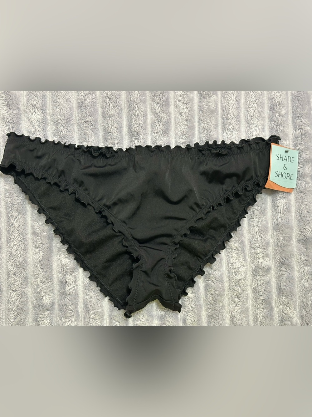 Shade & Shore Black Ruffled Bikini Bottom — Size L (12–14)